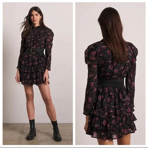 Ba&sh Catia printed puff sleeve ruched mini dress